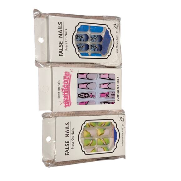 New Press On Nails Bundle of 3 Ghostface Horror Blue & Green Marble Reusable - Picture 12 of 16